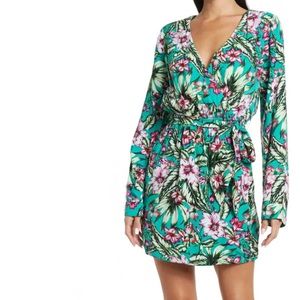 Walter Baker Jubilee Floral Faux Wrap Dress Tropical Kimono Long Sleeve